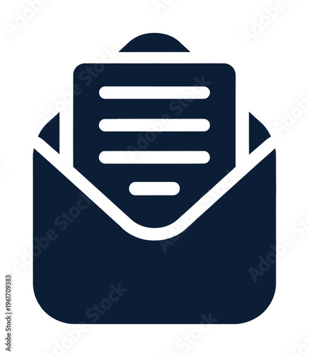 Dark blue vector icon of an open envelope with a letter inside representing email communication