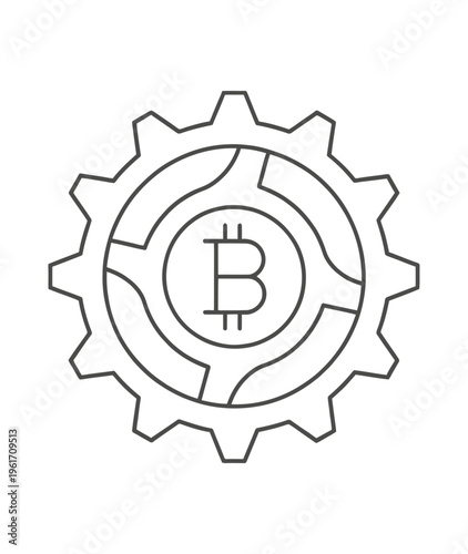 Vector of a gear with a bitcoin symbol in the center