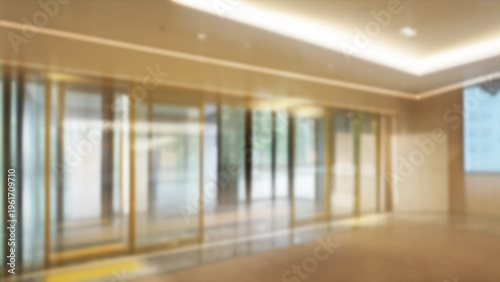 Fotografie Bright and Glamorous Entrance of Large Building with Automatic Doors and Blurred