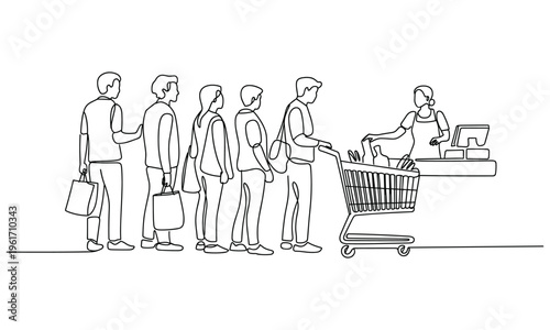 People queue at a grocery store checkout payment.