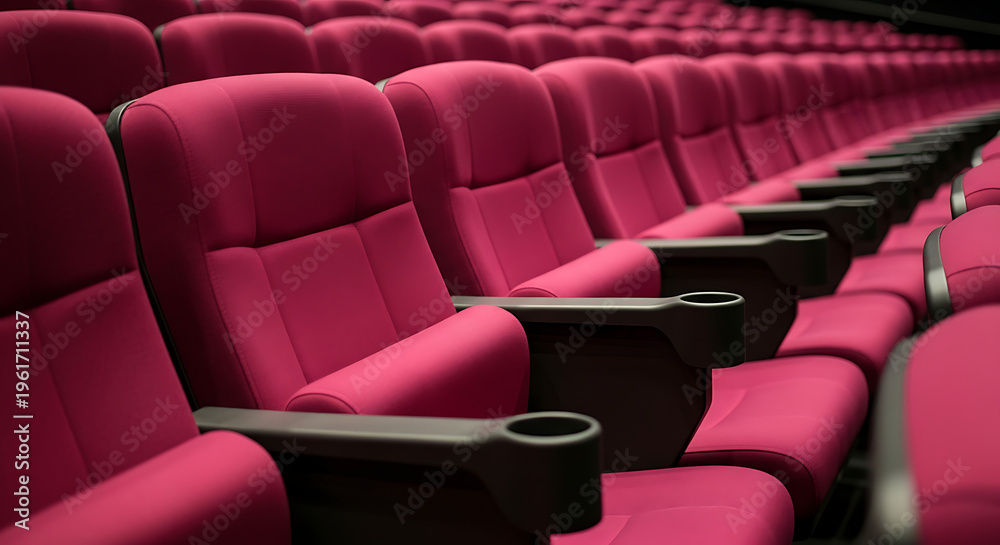 Fototapeta premium Rows of red cinema seats in a movie theater
