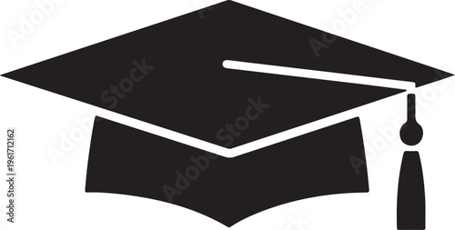 Graduation cap icon, academic hat symbol, black education logo, university degree emblem