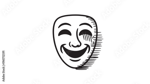 Theatrical Comedy Mask Smiling On White Background For Theater Concepts