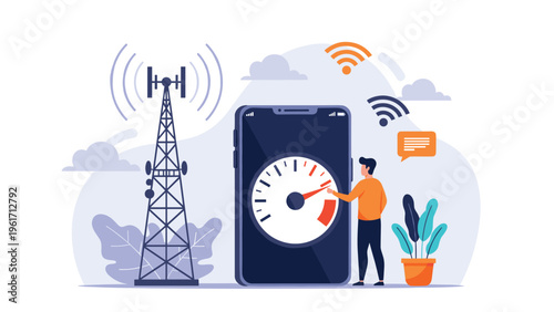 Happy man managing his savings by putting paper money and coins into blue buckets with dollar signs in front of various growth charts.