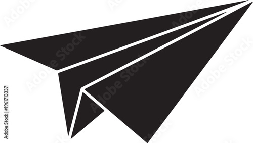 Black paper airplane icon, paper plane symbol, flight logo, vector graphic