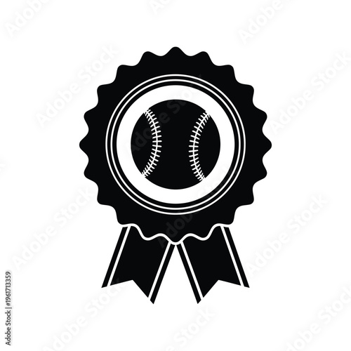 Baseball Award Ribbon Vector Icon – Black and White Sports Achievement Badge Illustration