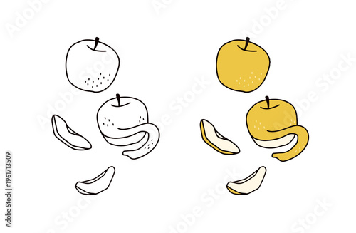 色ありと白黒の梨のイラストセット