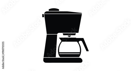 A sleek black coffee maker is presented in bold silhouette