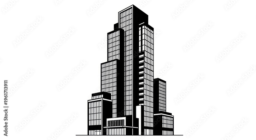 Fototapeta premium Modern city skyscraper complex with sleek glass and steel high rise buildings