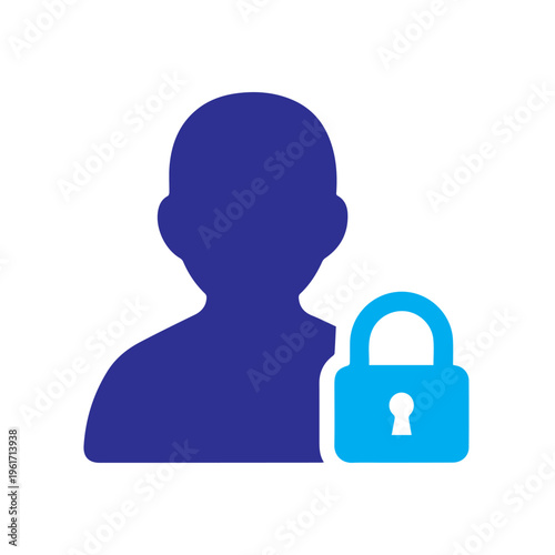 Profile icon paired with a vibrant blue padlock emphasizes digital user access control and secure login procedures.