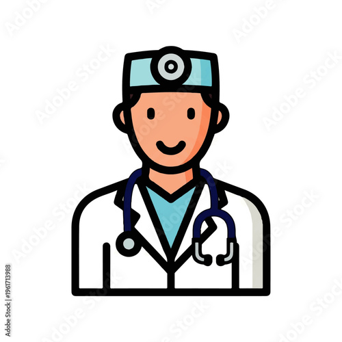 Friendly Doctor Wearing A Stethoscope And Medical Cap, A Professional Healthcare Provider Illustration