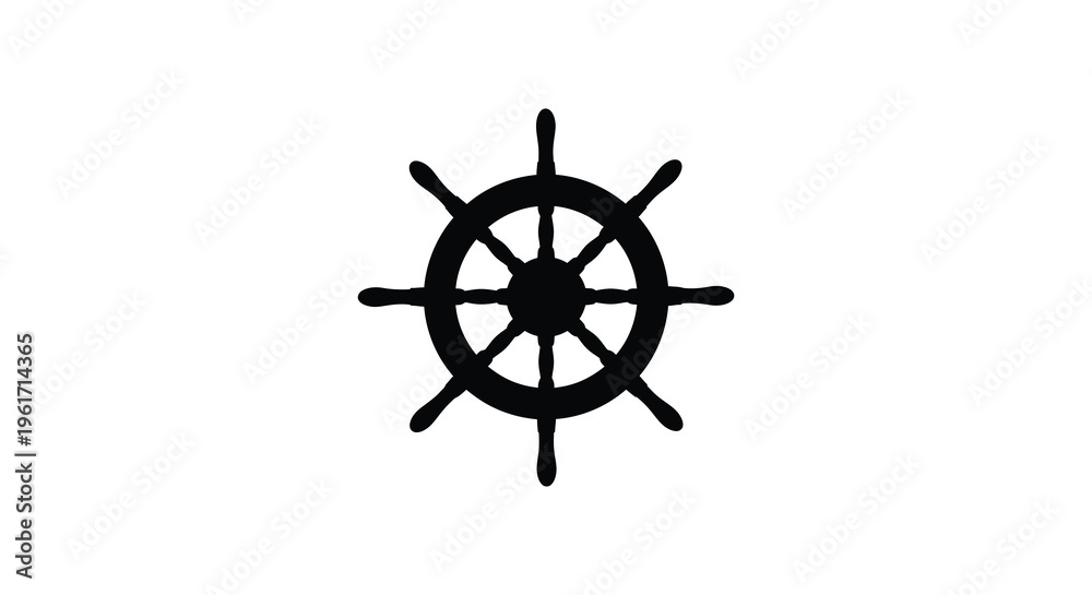 Obraz premium Black ship s wheel design presented as a striking silhouette