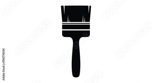 A simple black silhouette of a paintbrush against white background