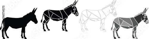 Geometric Donkey Illustration Set Low Poly Mule Silhouette Vector Minimal Animal Design Abstract Modern Black White Editable Graphic Clipart Bundle Premium Farm Art