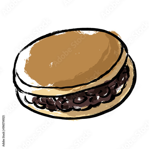 手描き筆タッチで描いたつぶあんたっぷりのどら焼きのイラスト