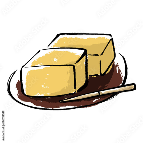 皿に盛られた和菓子の芋羊羹のイラスト