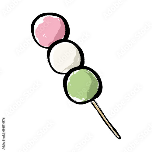 串に刺さった三色だんごの手描きイラスト