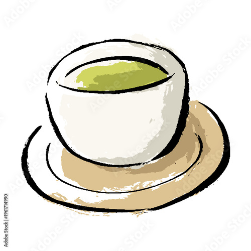 手描きの茶托にのった煎茶のイラスト