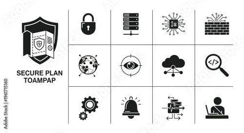Secure plan to protect digital information and online safety with icons