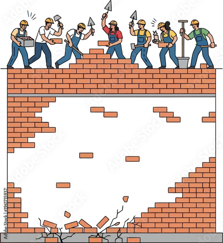 Brick wall construction and demolition process