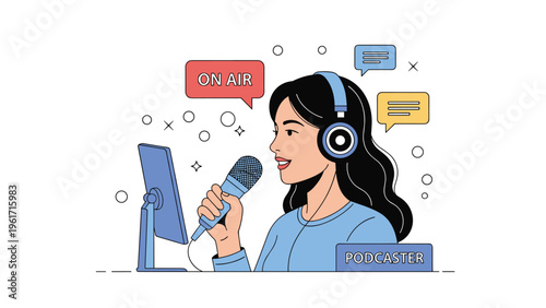 Professional office cleaner in an apron and gloves spraying sanitizer and wiping a computer desk with a clock and lamp nearby.