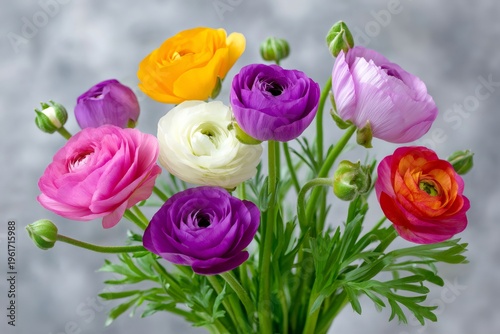 Colorful ranunculus flowers bouquet blooming vibrant petals