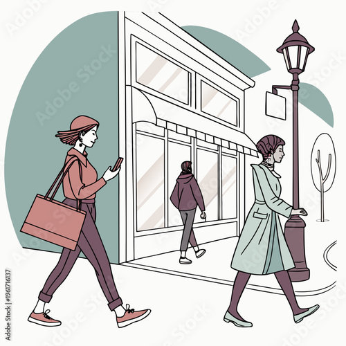 People walking on a city sidewalk