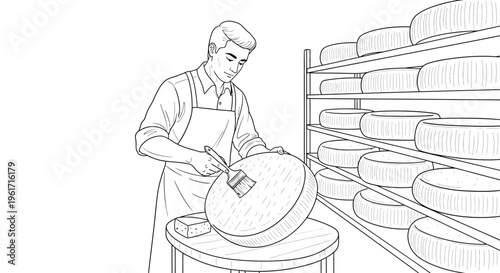 Artisan Man Waxing Cheese Wheel in Dairy Cellar
