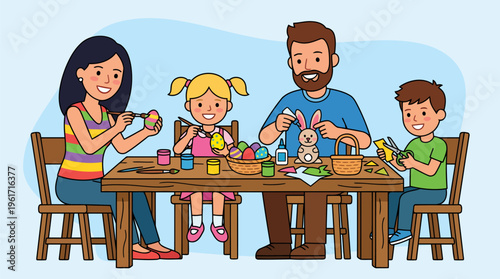 Family icing bunny and egg shaped Easter cookies trendy flat vector illustration