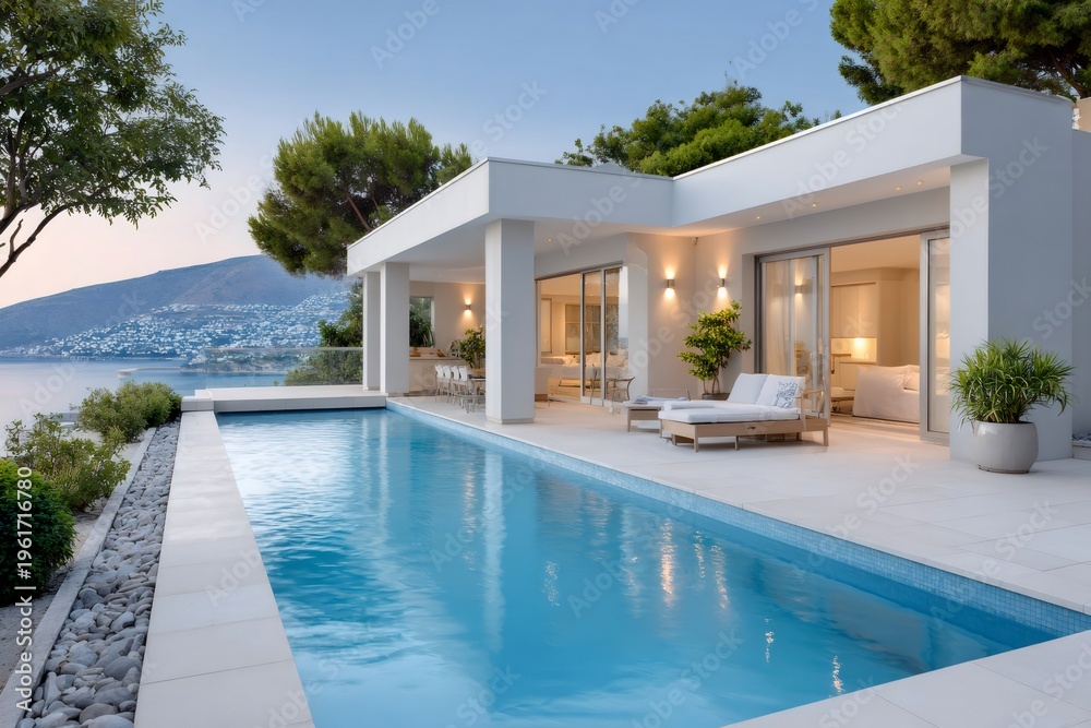Fototapeta premium Luxury villa with infinity pool and sea view architecture