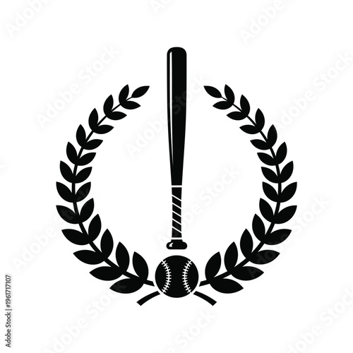 Baseball Bat and Ball Laurel Wreath Vector Icon for Sports Logo and Championship Design