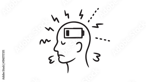 Low Battery Head Illustration With Lightning Bolts For Energy Concepts