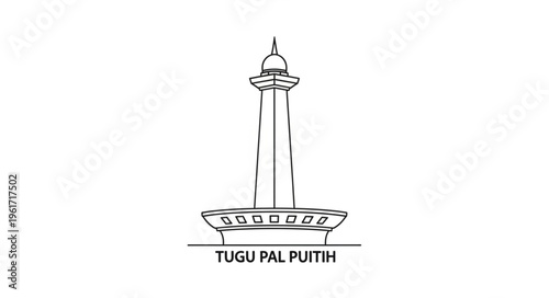 Tugu Pal Putih Monument - A Yogyakarta Landmark in Detailed Line Art.