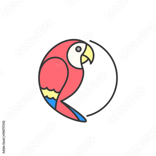 Colorful tropical parrot bird illustration with smooth lines and friendly style, ideal pet logo icon for aviary shops, animal care, wildlife themes, exotic companion branding, and modern design use.