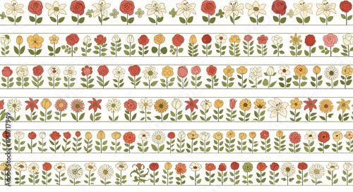 Floral Borders Collection: Decorative Elements with Hand-Drawn Flowers and Leaves