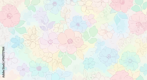 Pastel Floral Pattern Background, Soft Bloom Design, Delicate Fabric Texture