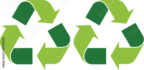 Green recycling symbols with circular arrows representing eco friendly sustainability and environmental protection concept