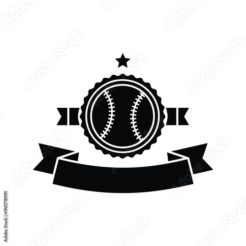 Baseball Badge Vector Icon with Ribbon and Star Isolated on White Background