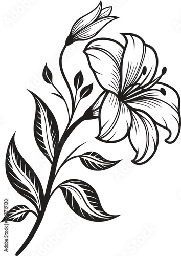 Black and white style floral tattoo with leaves tattoo floral flower botanical