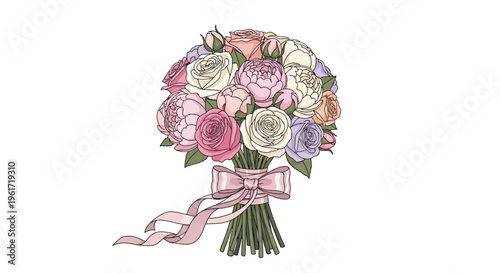 Elegant Rose Bouquet with Pink Ribbon Bow, Romantic Floral Arrangement