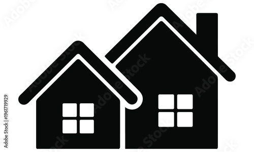 Tableau sur toile Simple vector graphic illustration of two houses with gabled roofs and windows, one having a chimney, symbolizing residential or real estate concepts