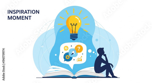 Illustration of a person having an inspiration moment with a lightbulb.