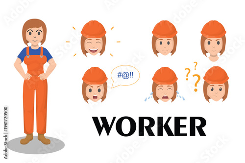 Worker Character with Various Emotions Cartoon Set