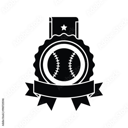 Baseball Award Badge Vector Icon – Black Silhouette Sports Medal Illustration