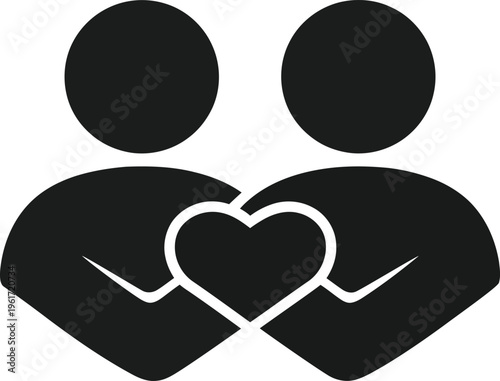 Two People Holding Heart Silhouette Love Relationship Partnership Unity Compassion Charity Vector Icon