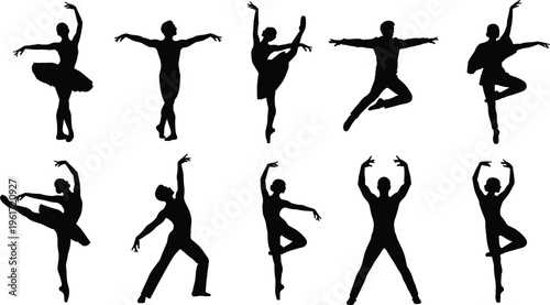 ballet, dancer, silhouette, dance, performance, poses, graceful, movement, art, classical, flexibility, elegance, training, stage, artistic, female, motion, isolated, background, collection