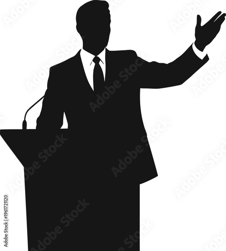 Public Speaker Silhouette At Podium Giving Presentation Speech Professional Business Leader Silhouette Design