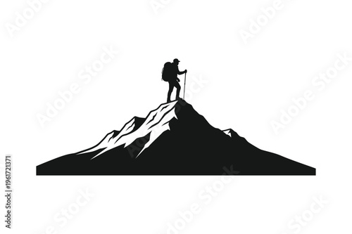 Mountain Climber Hiker Silhouette Peak Success Achievement Outdoors Adventure Landscape Silhouette Vector Design