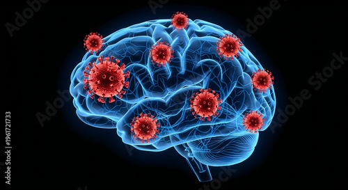 Coronavirus attacking the human brain a digital illustration