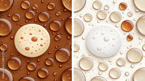 Lipid storage process illustrated with brown and white oil droplets on smooth surfaces showing liquid texture and round shapes